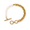 RVS schakelarmband goldplated zoetwaterparel