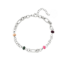 Schakelarmband met gekleurde kralen  - Zilver