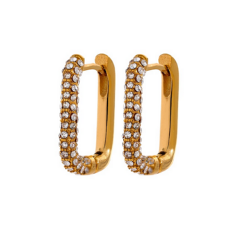 RVS gold plated creool rechthoek zirkonia