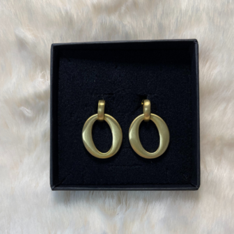 RVS goldplated oorstekers met ovale hangers