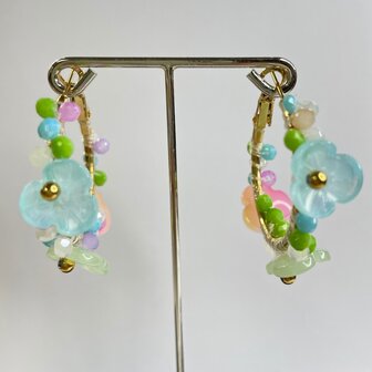 Hoops Flowers Blue - Goud Stainless Steel