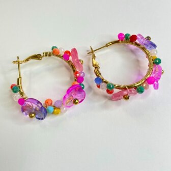 Hoops Flowers Pink - Goud Stainless Steel