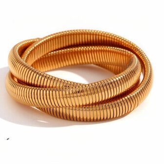 Armband ribbel drie in &eacute;&eacute;n - Goud