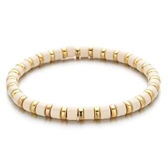 Emaille kralen armband - Goud Off-White