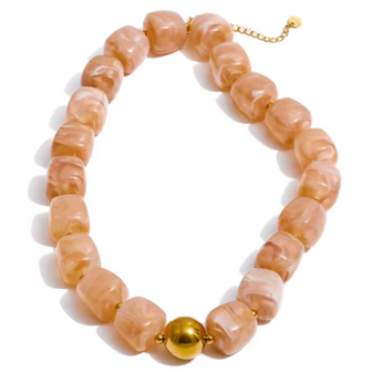 Kralen Vierkant XL Ketting - Latte Beige