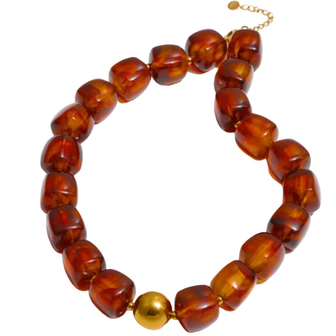 Kralen Vierkant XL Ketting - Amber Bruin