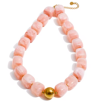 Kralen Vierkant XL Ketting - Zacht Roze
