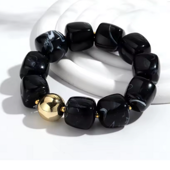 Kralen Vierkant XL Armband -  Zwart