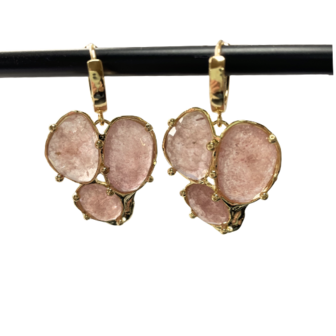 Oorring met Strawberry Quartz hanger