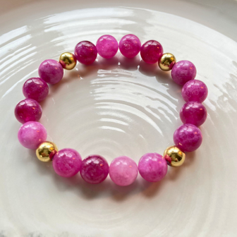 Kralenarmband Natuursteen - Toermalijn Roze - Goud