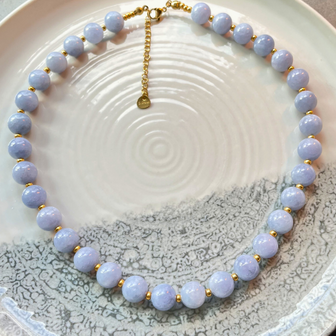 Kralenketting chalcedoon blauwgrijs Miyuki Goud