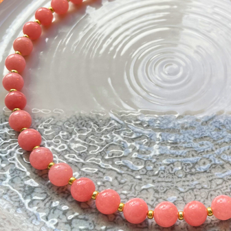 Kralenketting pink jade Miyuki Goud - 8 mm