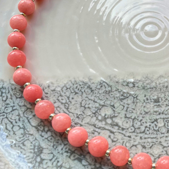 Kralenketting pink jade Miyuki Zilver - 8 mm