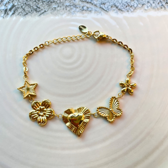 Gift of Love - Set van 2 armbanden - Hart zirkonia en vlinder liefde - Goud