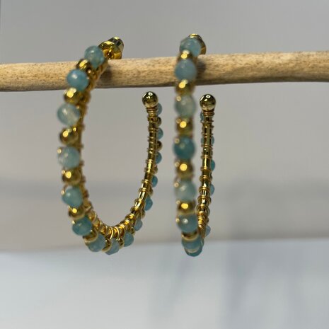 Oorsteker Hoop Blauw - Goud