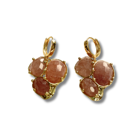 Oorring met Strawberry Quartz hanger