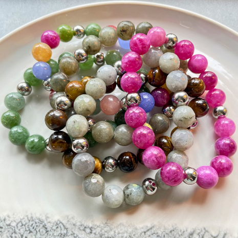 Kralenarmband Natuursteen - Labradoriet Grijs Facet - Zilver