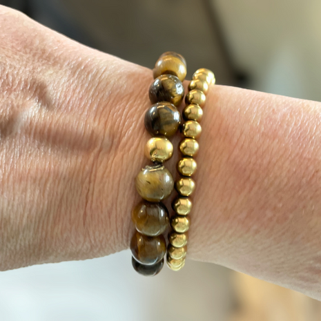 Kralenarmband Natuursteen - Tiger Eye - Zilver