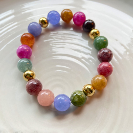 Kralenarmband Natuursteen - Toermalijn Multi - Goud