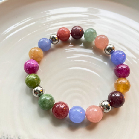 Kralenarmband Natuursteen - Toermalijn Multi - Zilver