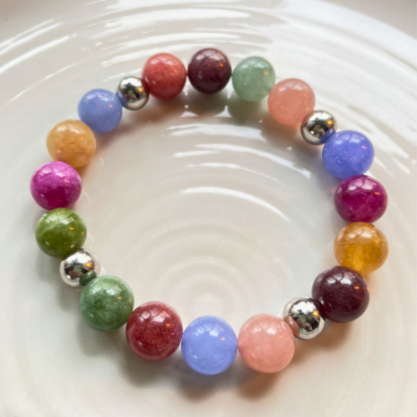 Kralenarmband Natuursteen - Toermalijn Multi - Zilver