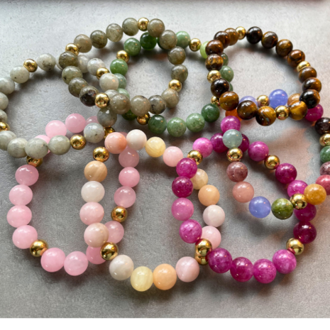 Kralenarmband Natuursteen - Toermalijn Roze - Goud