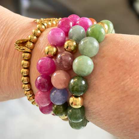 Kralenarmband Natuursteen - Toermalijn Roze - Goud