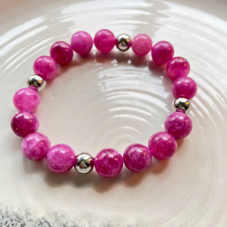 Kralenarmband Natuursteen - Toermalijn Roze - Zilver
