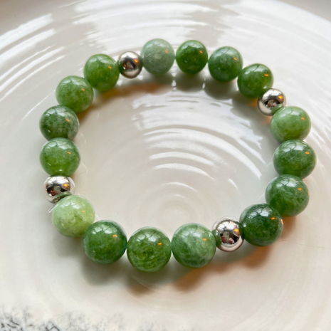 Kralenarmband Natuursteen - Toermalijn Groen - Zilver