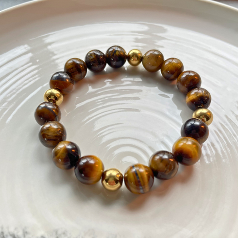 Kralenarmband Natuursteen - Tiger Eye - Goud