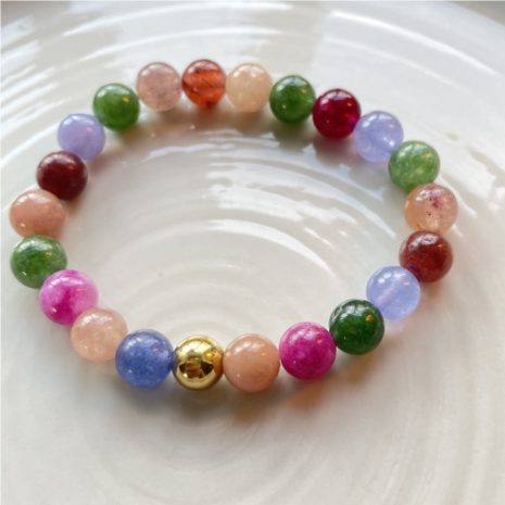 Armband Natuursteen - Toermalijn Multi - Goud