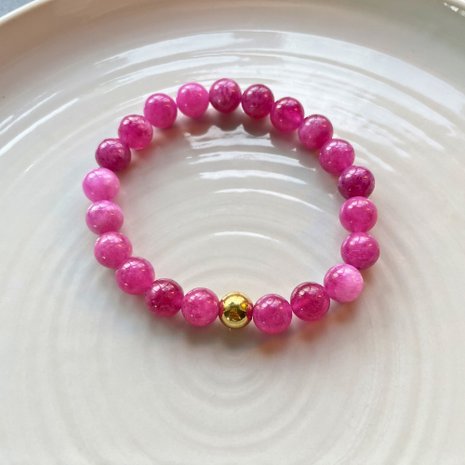 Armband Natuursteen - Toermalijn Roze - Goud