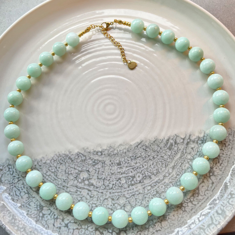 Kralenketting mintgroene jade Miyuki Goud