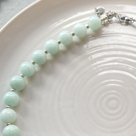 Kralenketting mintgroene jade Miyuki Zilver