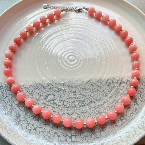 Kralenketting pink jade Miyuki Zilver - 8 mm