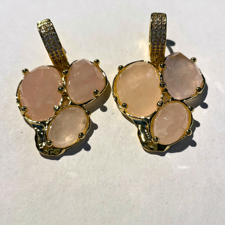 Oorring zirkonia - Roze Quartz - Goud