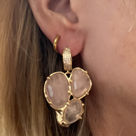 Oorring zirkonia - Roze Quartz - Goud