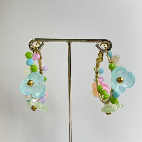 Hoops Flowers Blue - Goud Stainless Steel