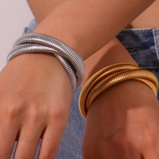 Armband ribbel drie in één - Zilver