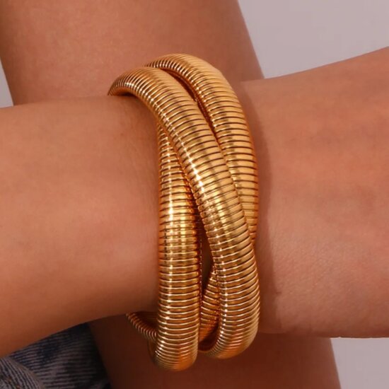 Armband ribbel drie in één - Goud