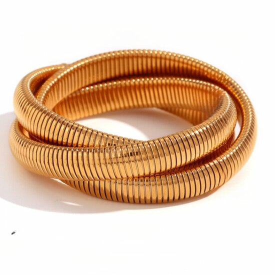 Armband ribbel drie in één - Goud