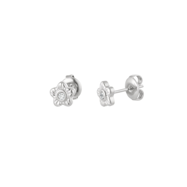 Stud Bloem Strass - Zilver