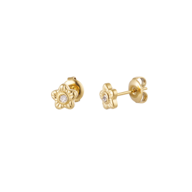  Stud Bloem Strass - Goud