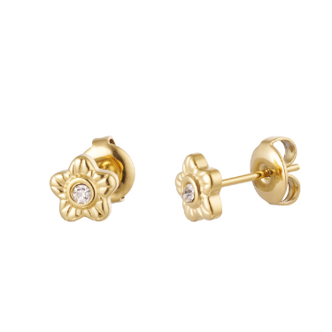  Stud Bloem Strass - Goud
