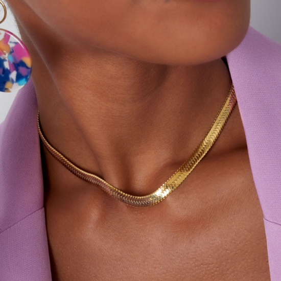 Platte Gevlochten Ketting Goud