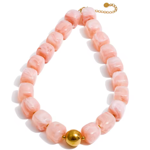 Kralen Vierkant XL Ketting - Zacht Roze
