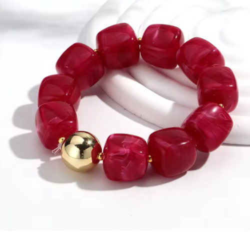 Kralen Vierkant XL Armband -  Rood