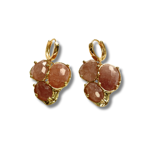 Oorring met Strawberry Quartz hanger