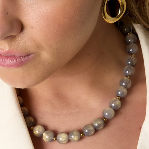 Kralenketting grijs met goud detail