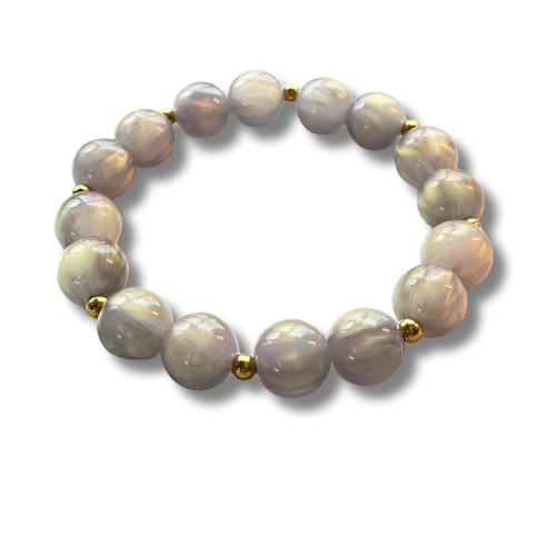 Kralenarmband grijs met goud detail